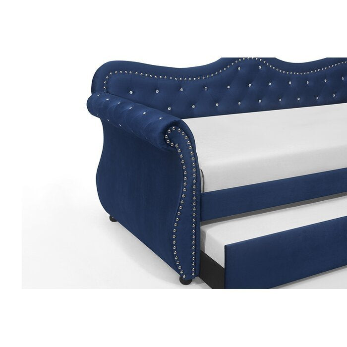 Galaxy Home Abby Upholstered Velvet Wood Daybed with Trundle in Blue