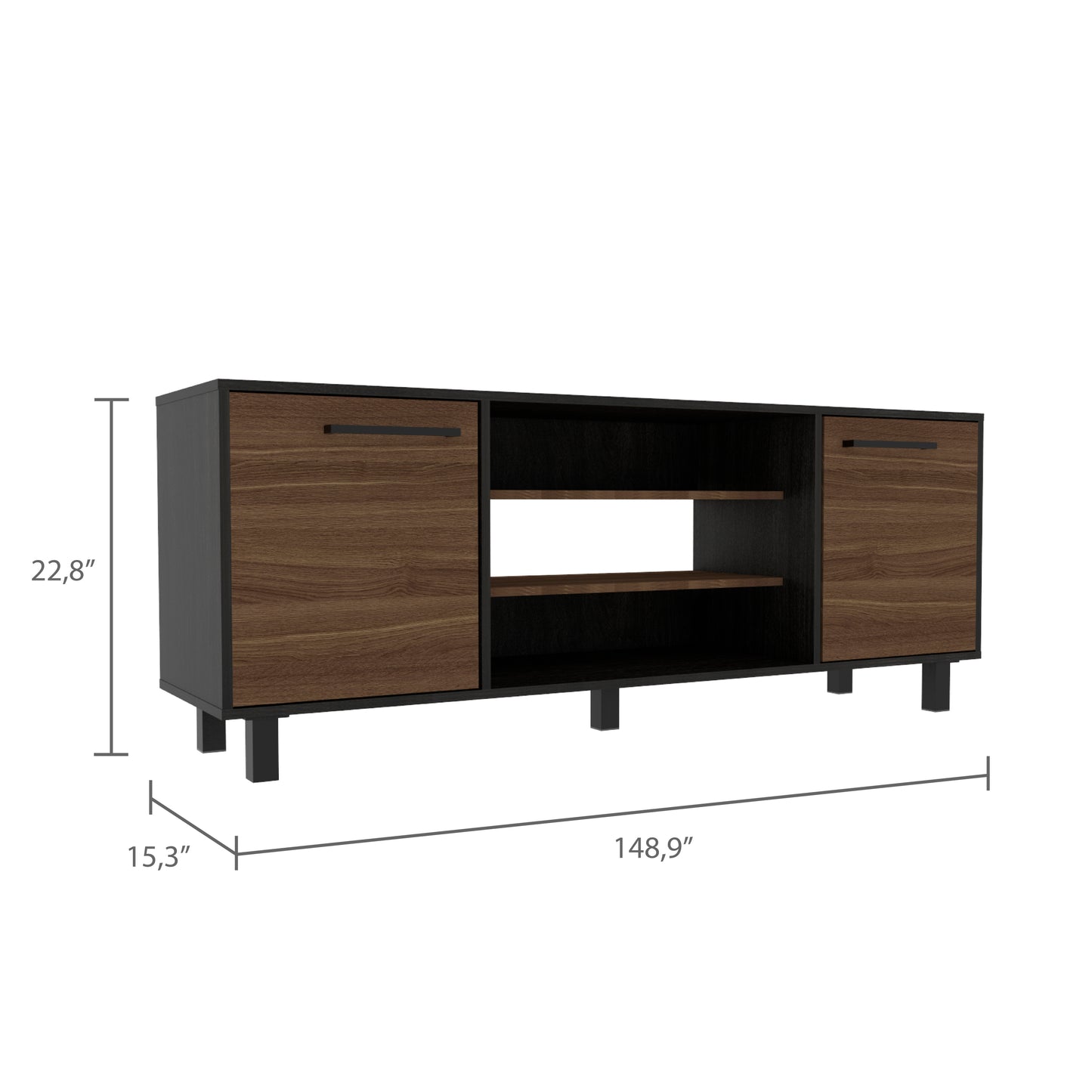 Kaia Tv Stand for TV´s up 55", Four Shelves, Three Shelves -Black / Pine