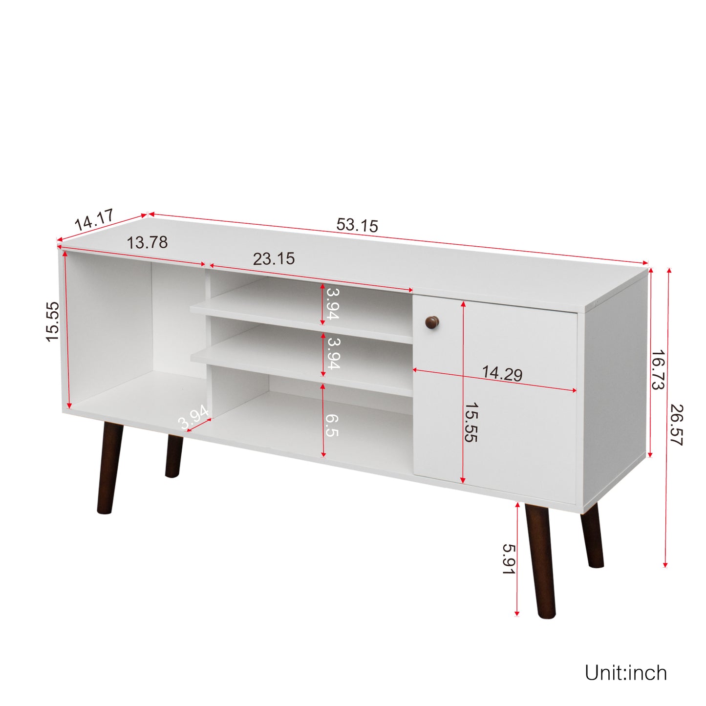 TV Stand Use in Living Room Furniture with 1 storage and 2 shelves Cabinet, high quality particle board,White