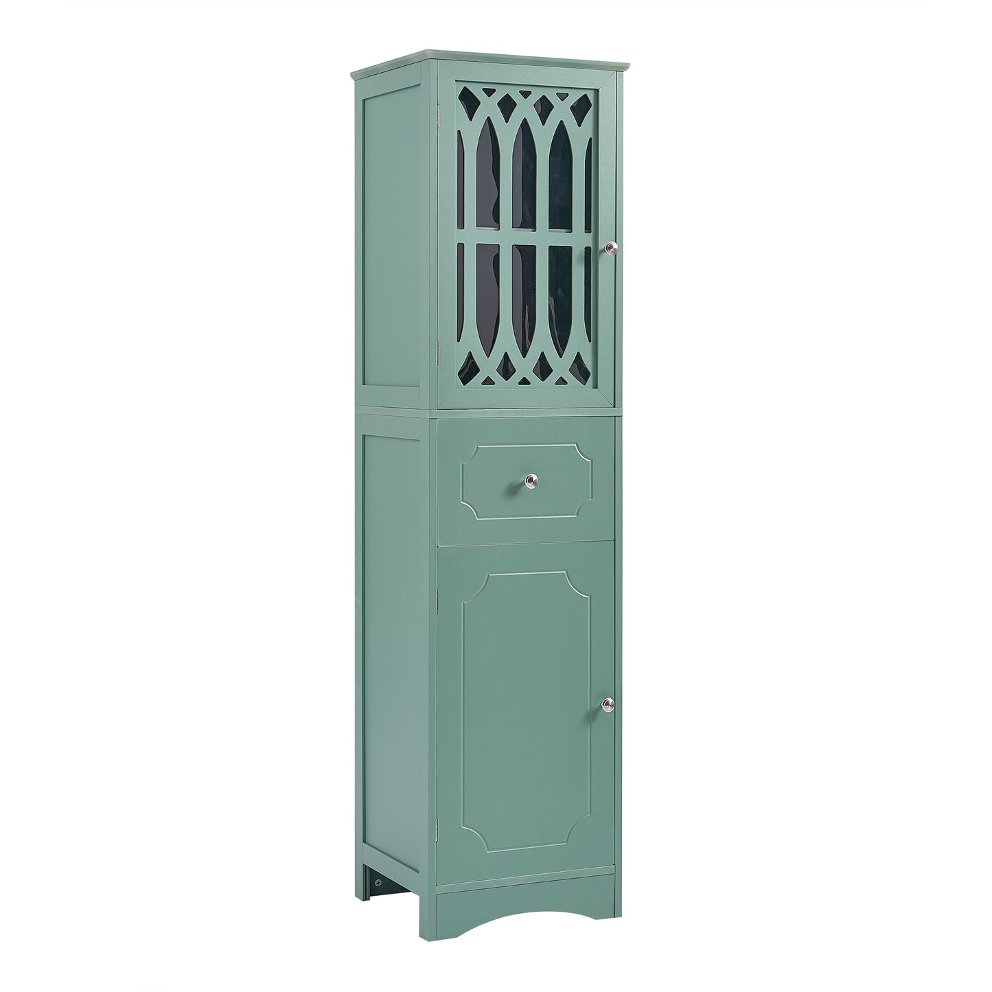 Tall Bathroom Cabinet, Freestanding Storage Cabinet with Drawer and Doors, MDF Board, Acrylic Door, Adjustable Shelf, Green