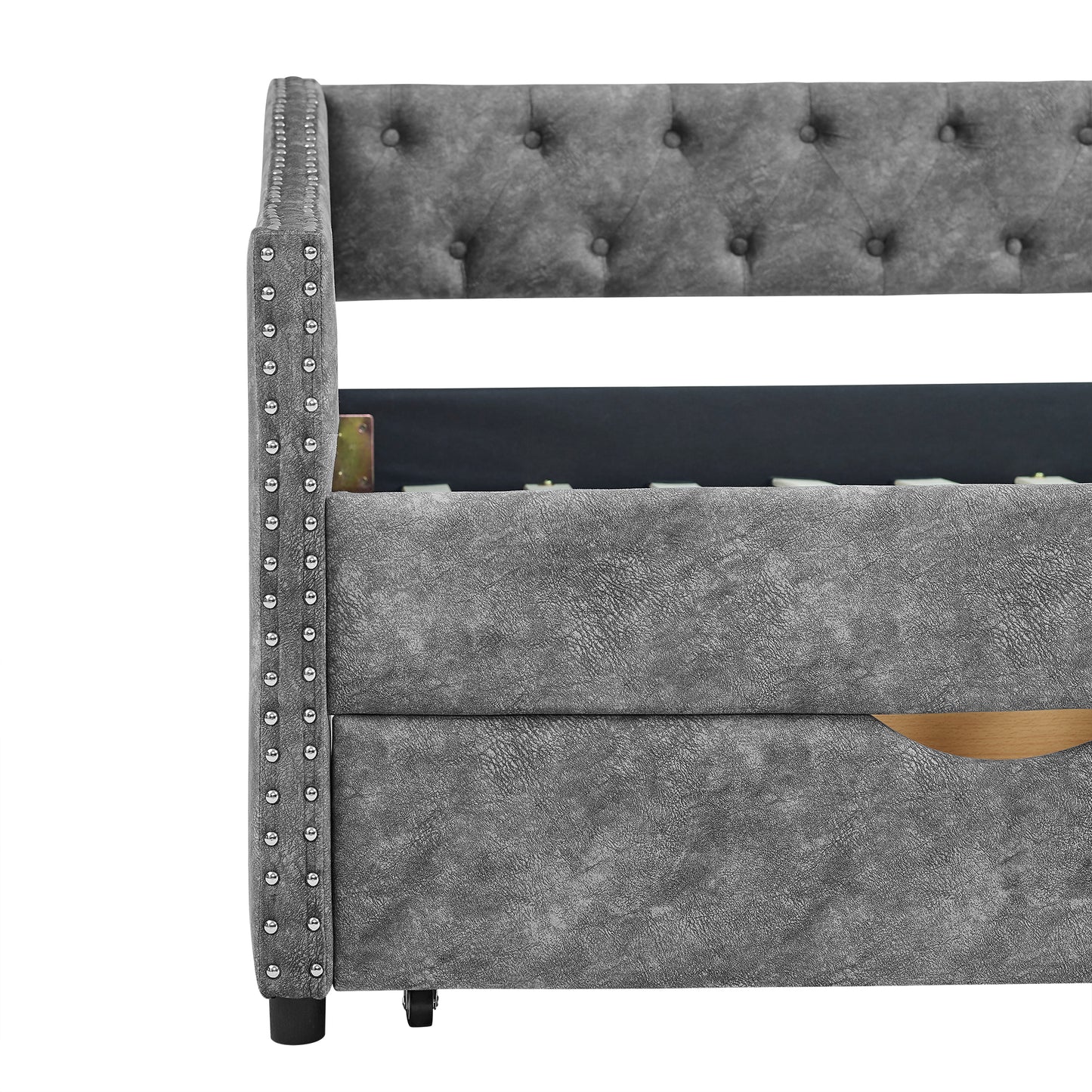 Twin Size Daybed with Drawers Upholstered Tufted Sofa Bed, with Button on Back and Copper Nail on Waved Shape Arms, Grey  (81.5''x4''x30.5'')