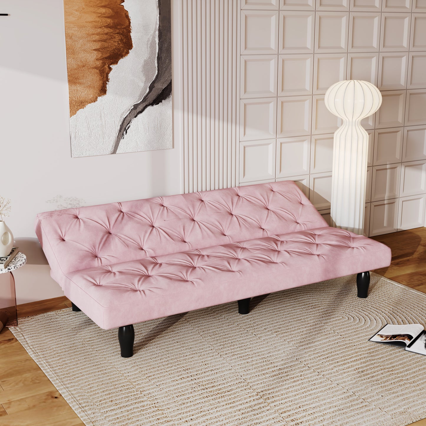 66" Pink Velvet Sofa Bed