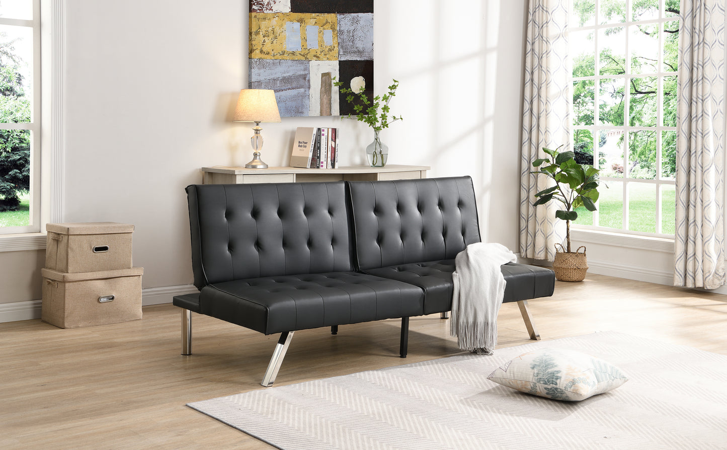 sofa bed black pvc