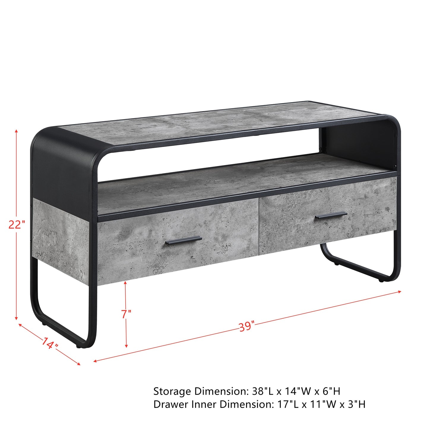 ACME Raziela TV Stand, Concrete Gray & Black Finish