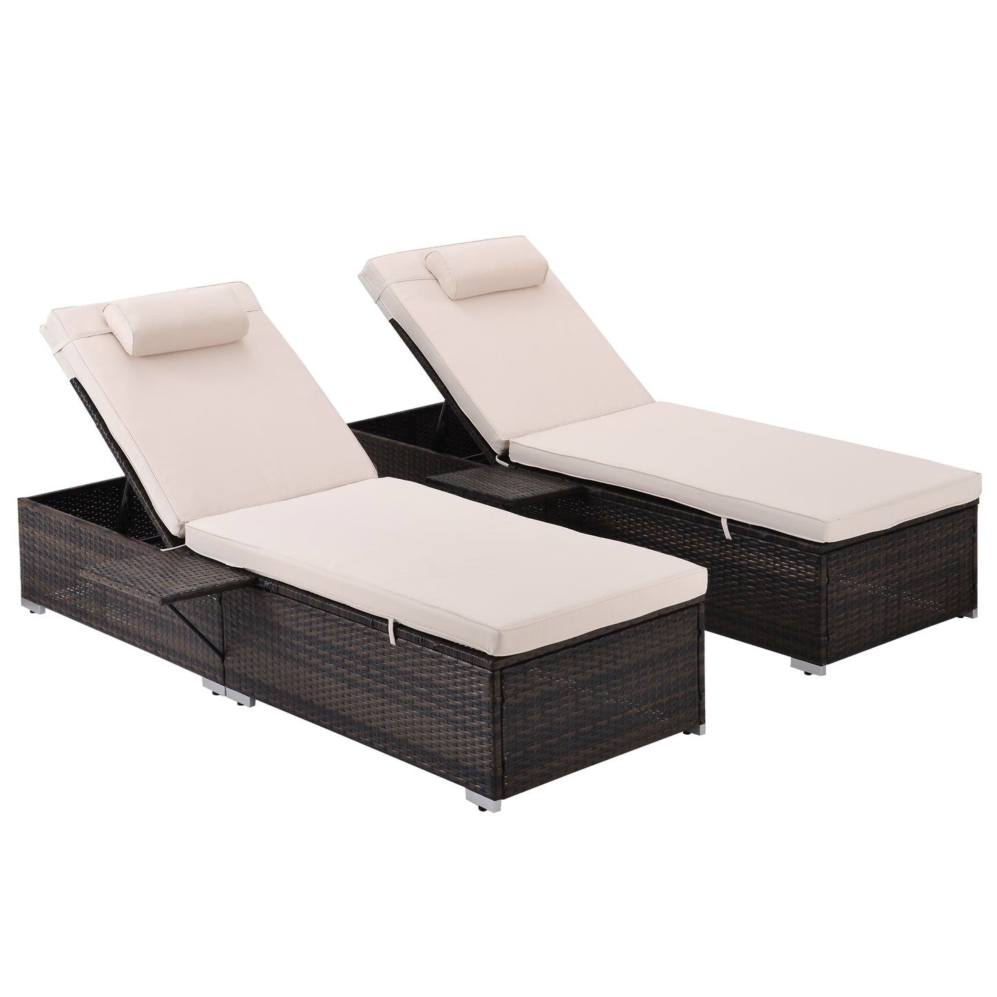 SAME AS W213S00037 :Outdoor PE Wicker Chaise Lounge - 2 Piece patio lounge chair; chase longue; lazy boy recliner; outdoor lounge chairs set of 2;beach chairs; recliner chair with side table