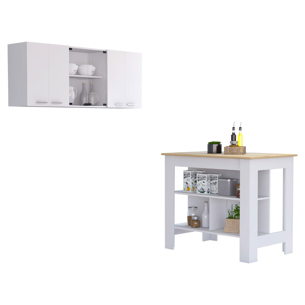 Briargate 2-Piece Kitchen Set, Kitchen Island and Wall Cabinet , White and Light Oak