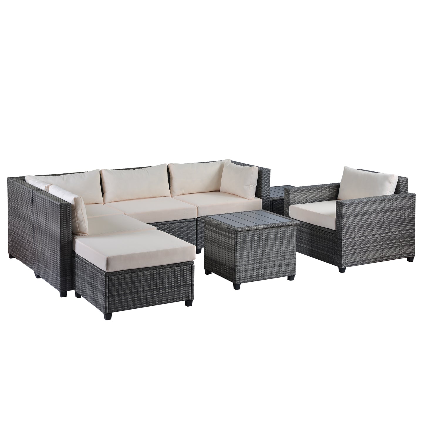 U_Style 8 Piece Rattan Sectional Seating Group with Cushions, Patio Furniture Sets, Outdoor Wicker Sectional（As same as WY000271AAA）