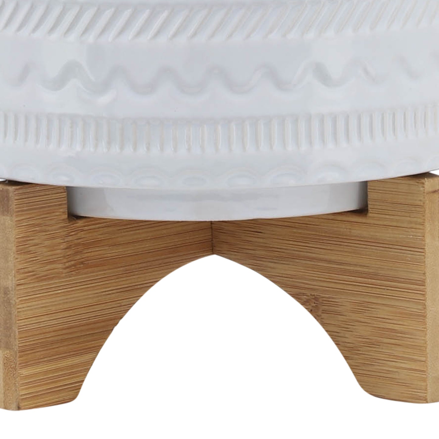 8" Tribal Planter with Wood Stand - White