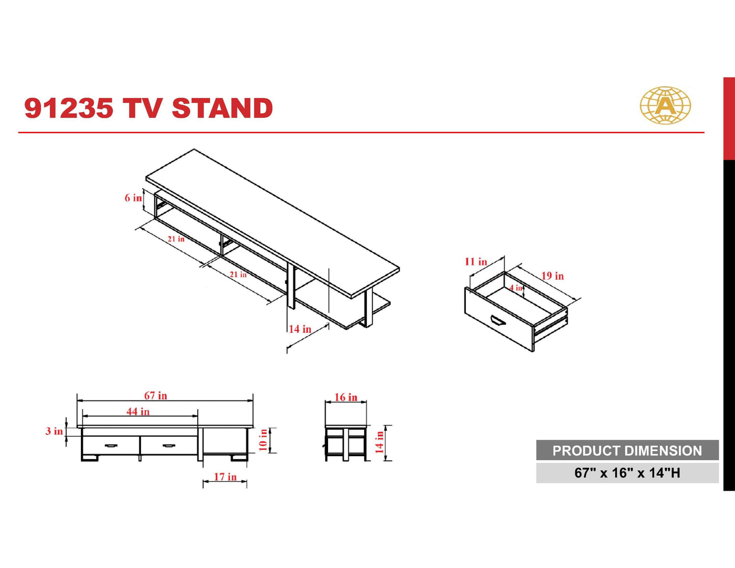 ACME Elling TV Stand in Walnut & Black