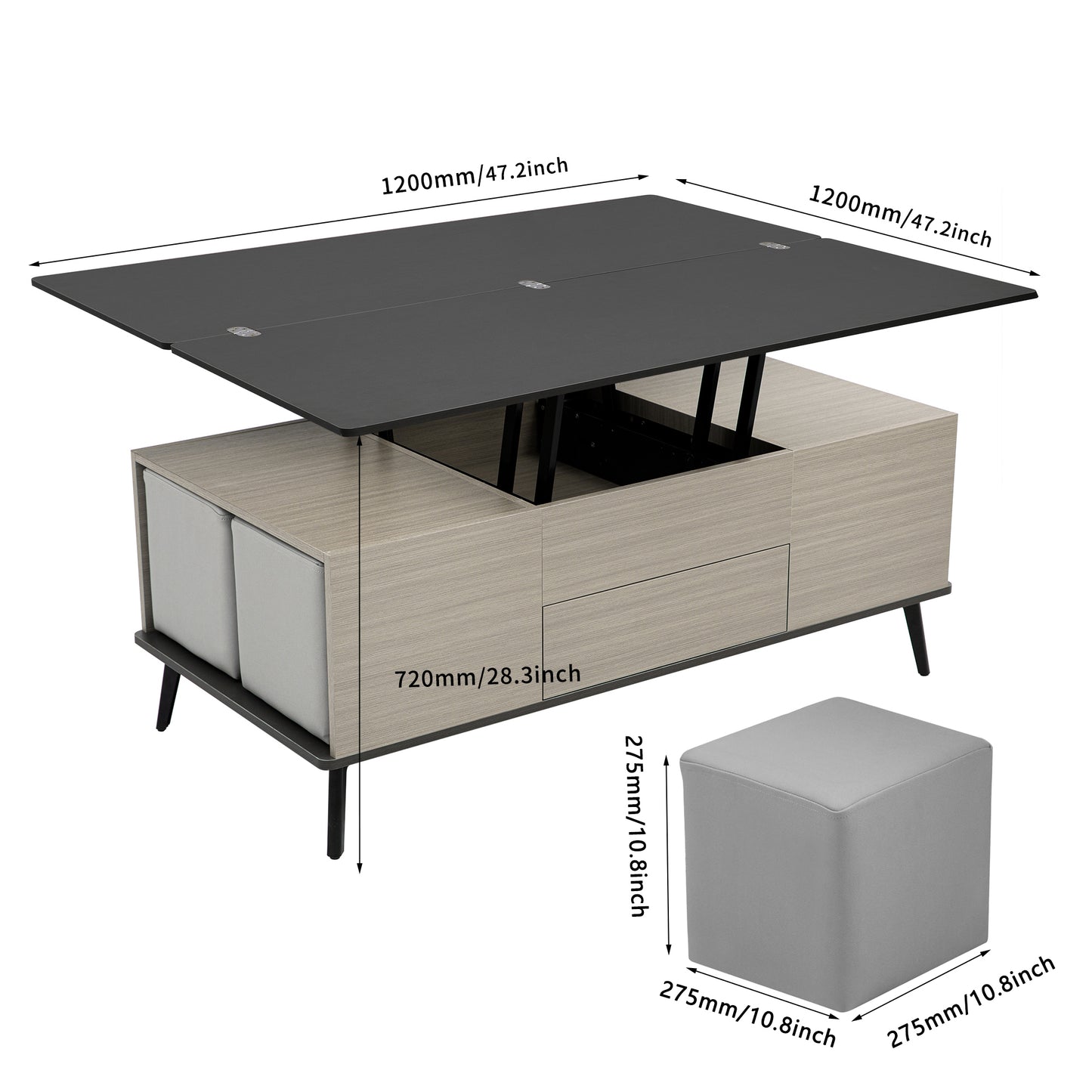 5 Pieces Lift Top Coffee Table Set with Convertible Storage