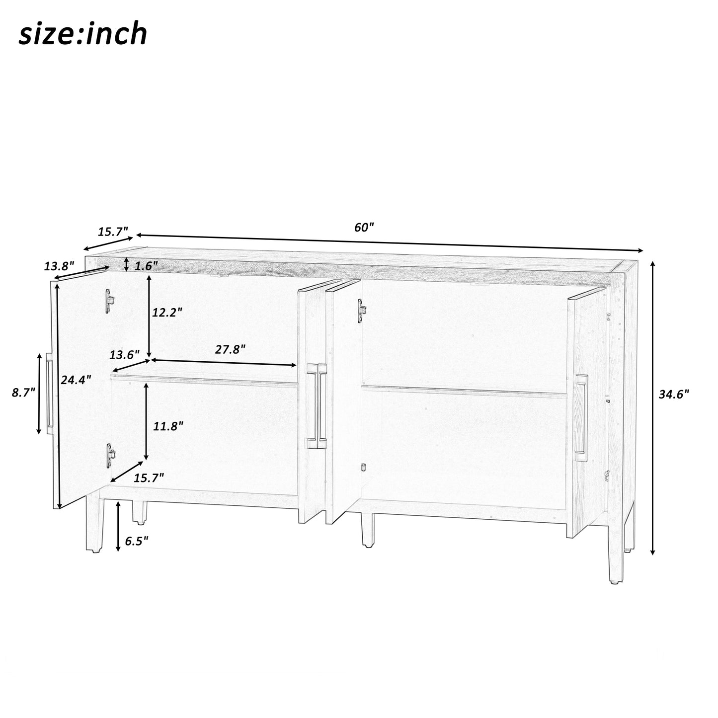 U-STYLE  Storage Cabinet Sideboard Wooden Cabinet with 4 Metal handles ,4 Shelves and 4 Doors for Hallway, Entryway, Living room