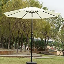 Simple Deluxe 9ft Outdoor Market Table Patio Umbrella with Button Tilt, Crank and 8 Sturdy Ribs for Garden,  Beige