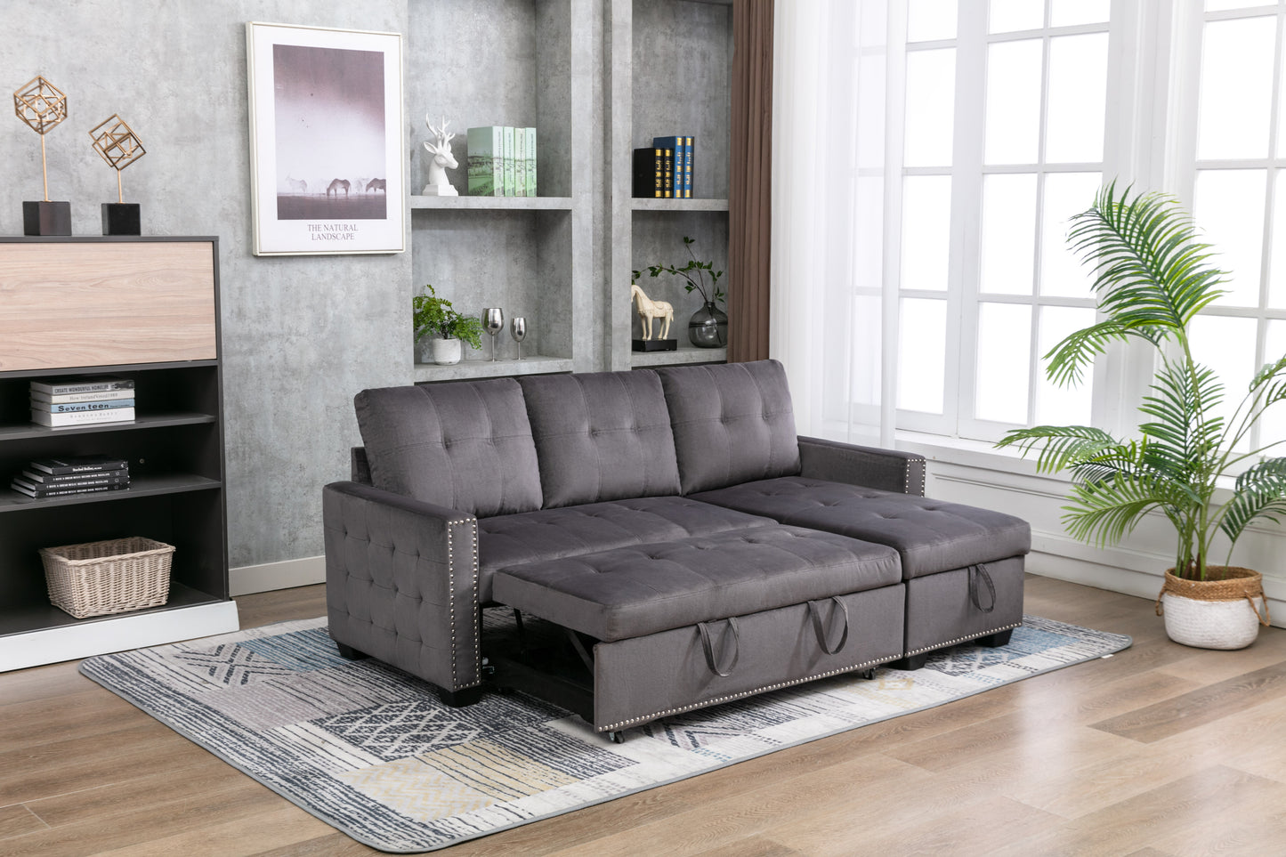 77" Reversible Sectional Storage Sleeper Sofa Bed