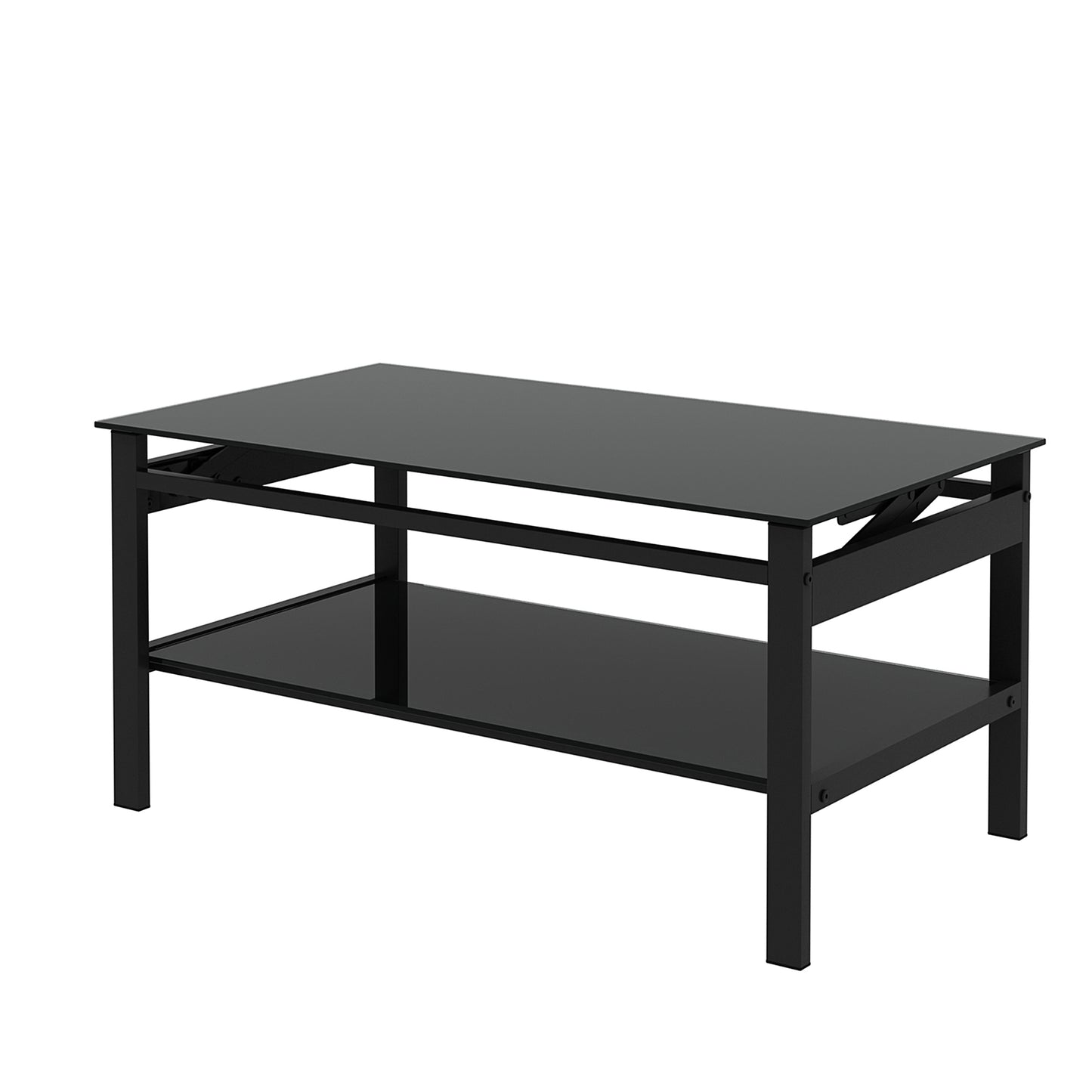 Modern Simple 2-Layer Tempered Glass Lift Top Coffee Table