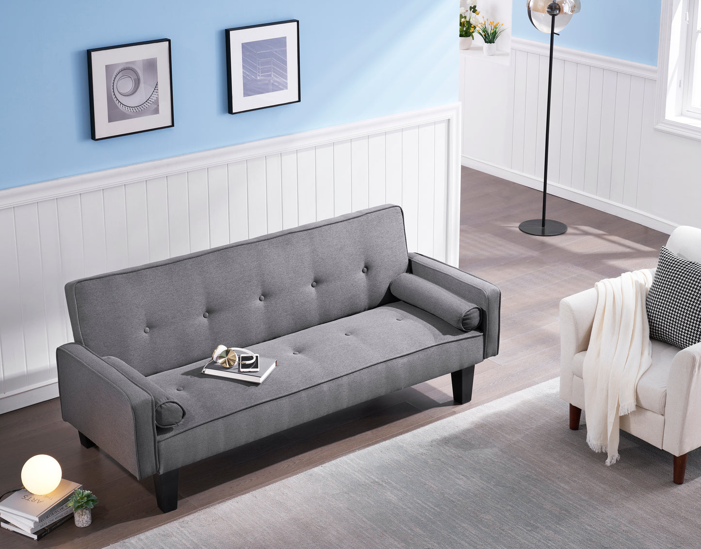 Sofa Convertible Sofa Bed includes Two Pillows, gray