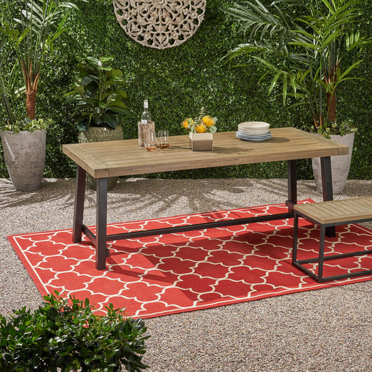 Grey and Black Acacia Wood Outdoor Dining Table