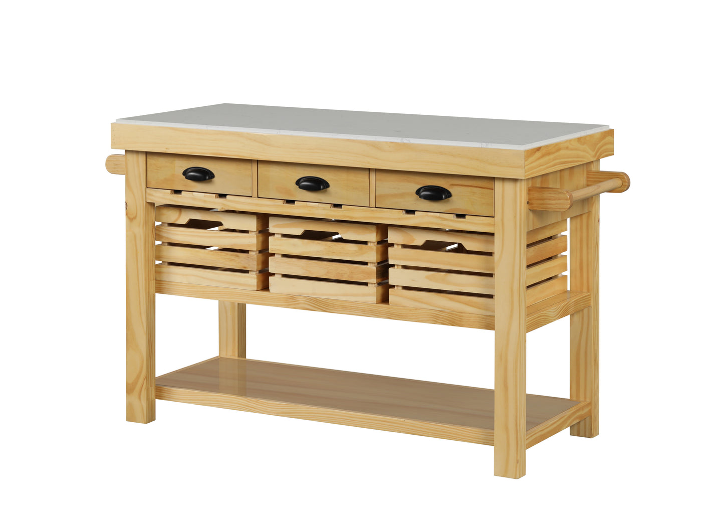 ACME Grovaam Kitchen Island Marble & Natural Finish