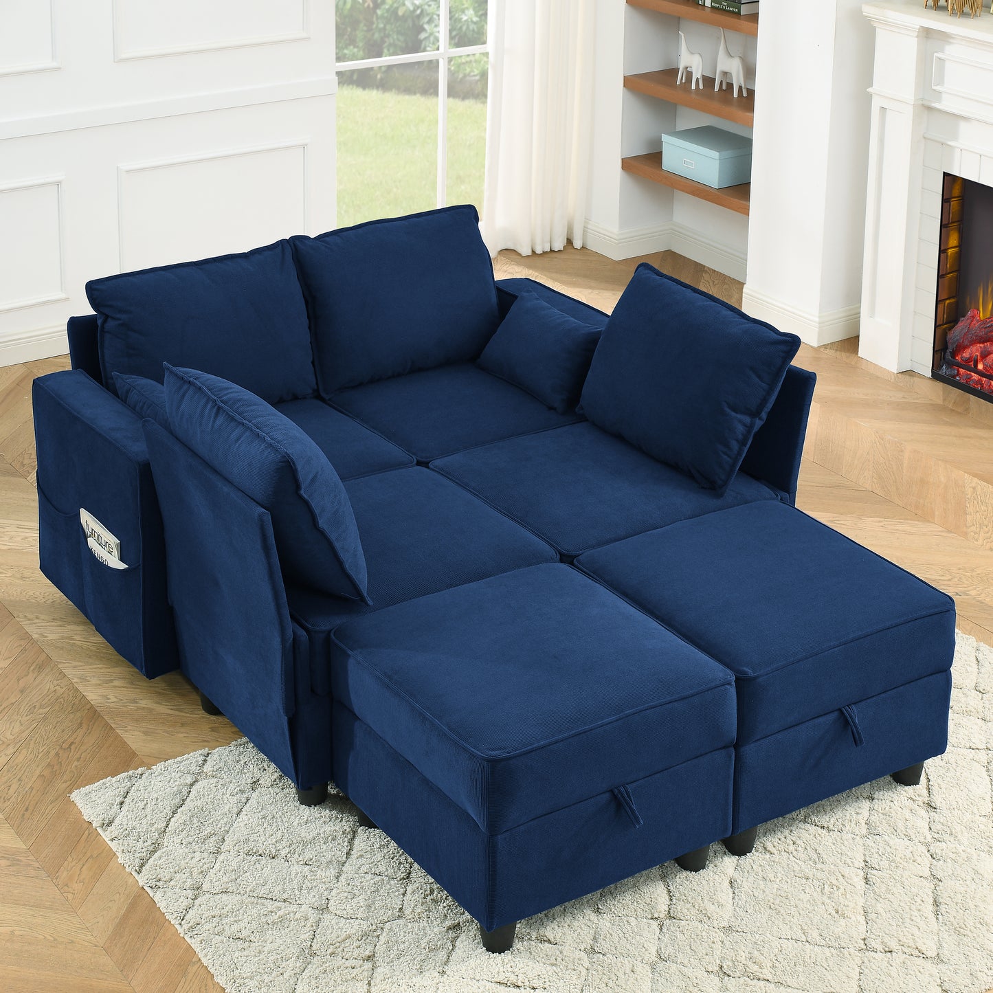 6 Storage Seat Convertible Sectional Modular Sofa Couch