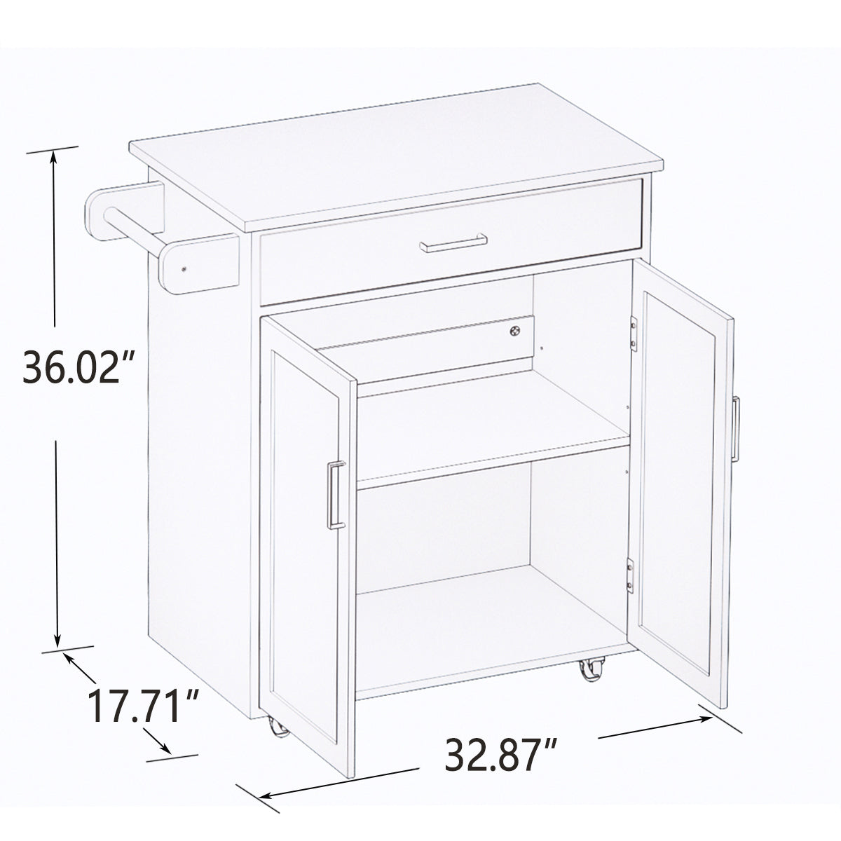 Kitchen Island Rolling Trolley Cart with Rubber Towel Rack