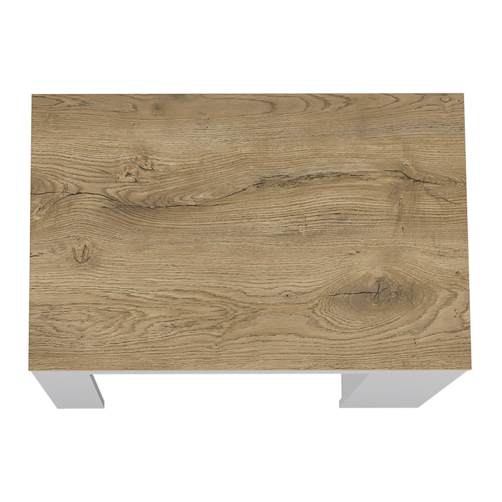 Kitchen Island Doyle, Three Side Shelves, White and Light Oak Finish