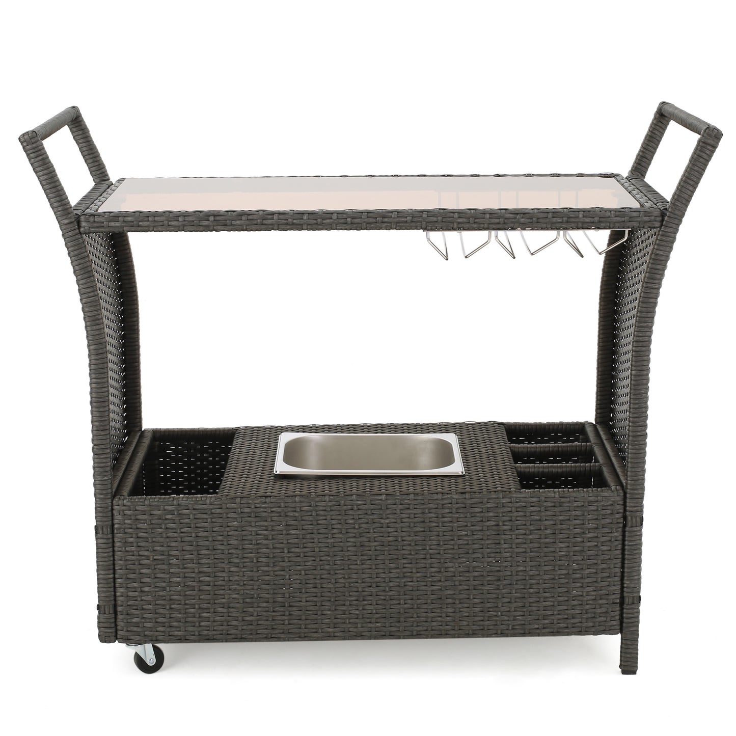 Grey Rattan and Glass Bar Cart