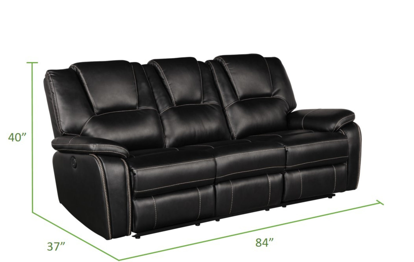 Hong Kong Power Reclining Sofa made with Faux Leather in Black