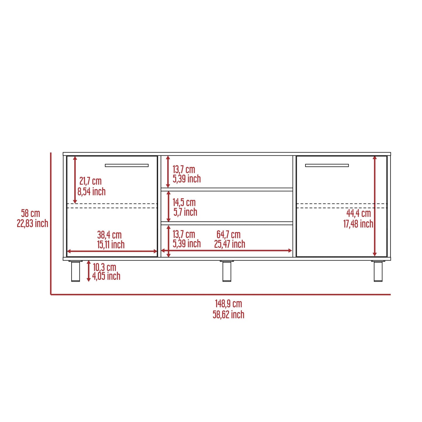 Kaia Tv Stand for TV´s up 55", Four Shelves, Three Shelves -Black / Pine