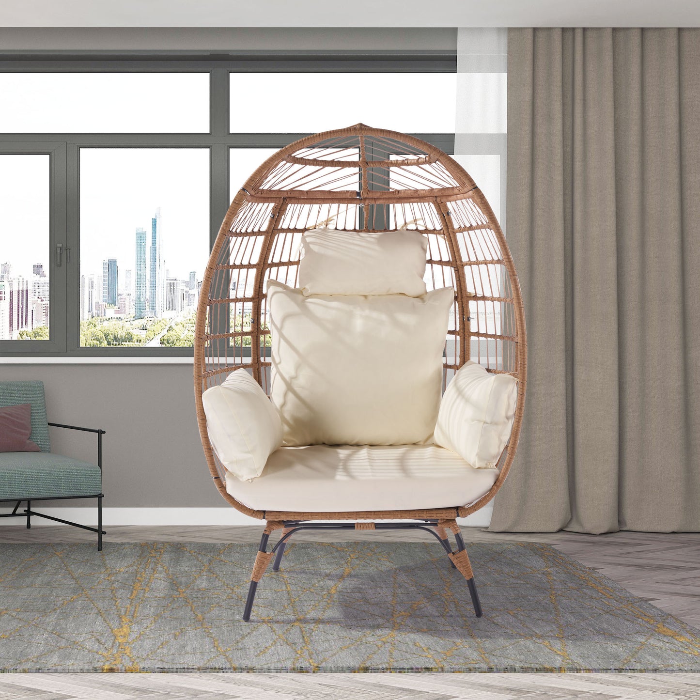 Wicker Egg Chair, Oversized Indoor Outdoor Lounger - Beige