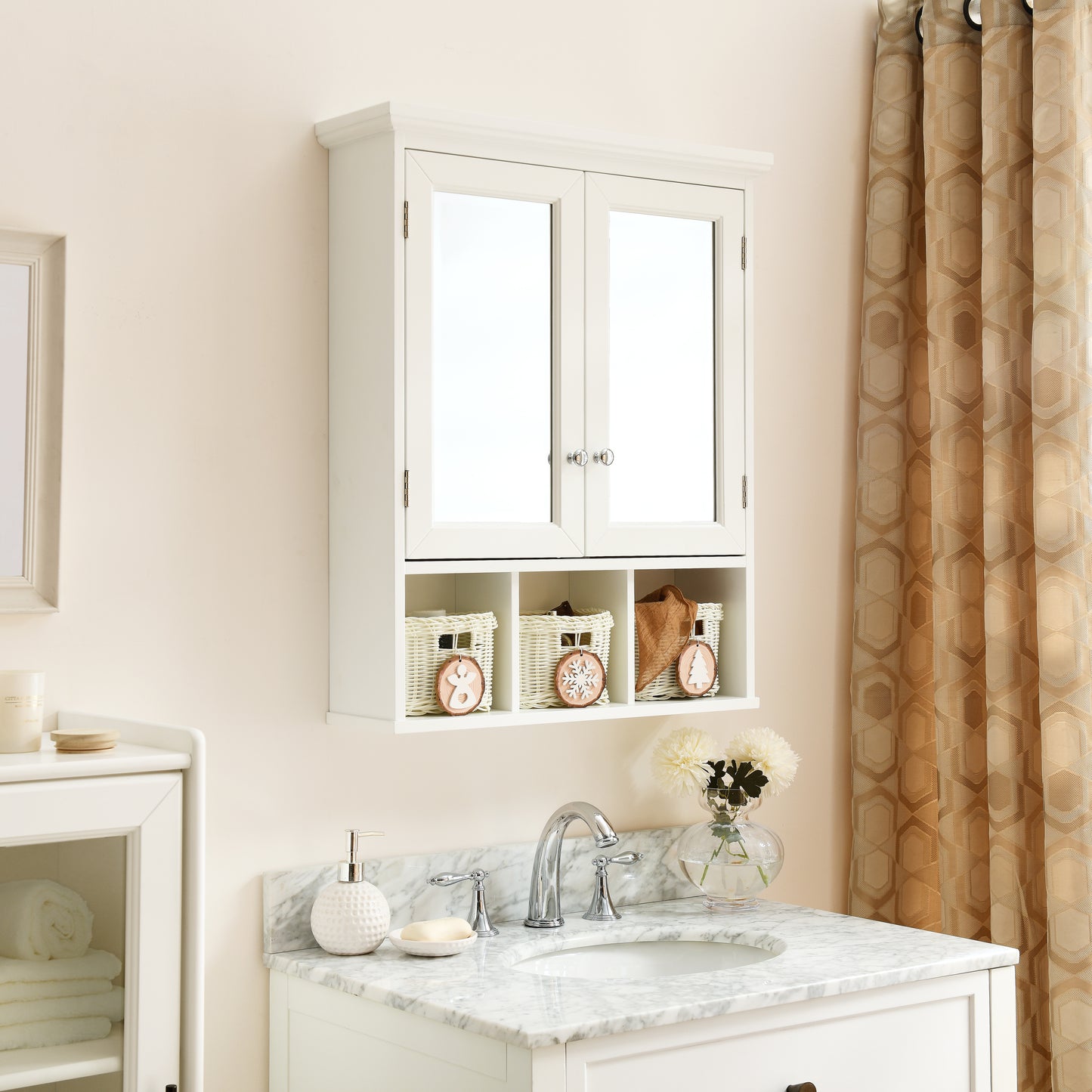 Bathroom Mirror with 2 Doors and 4 Adjustable Shelf Mounted for Bathroom, Laundry Room and Kitchen