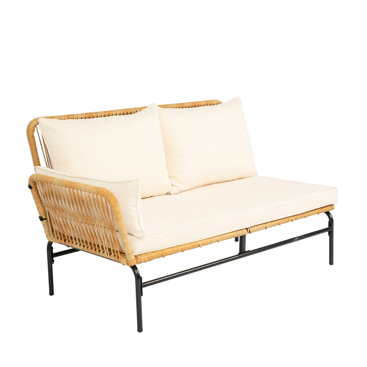 Modern 3-Piece Patio Furniture Set -Yellow Wicker + Creme Cushion