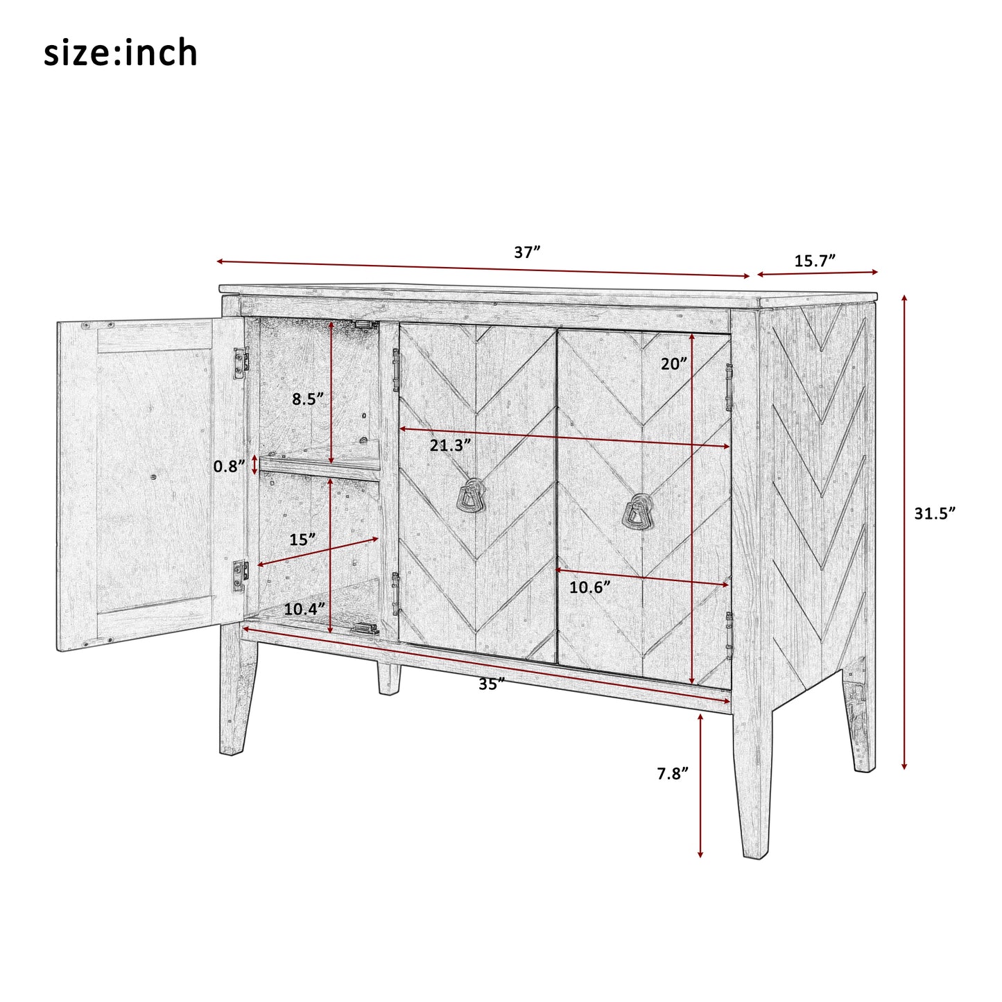 U-style, Accent Storage Cabinet Wooden Cabinet with Adjustable Shelf, Antique Gray, Entryway, Living Room, Bedroom