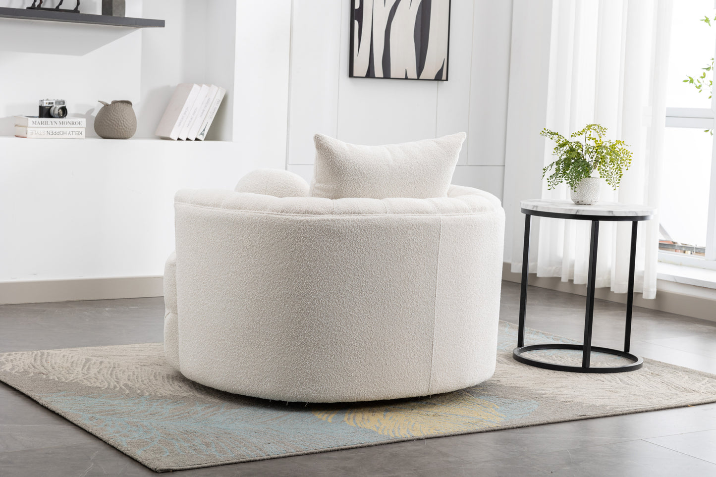 Modern Swivel Accent Barrel Chair, white tufted