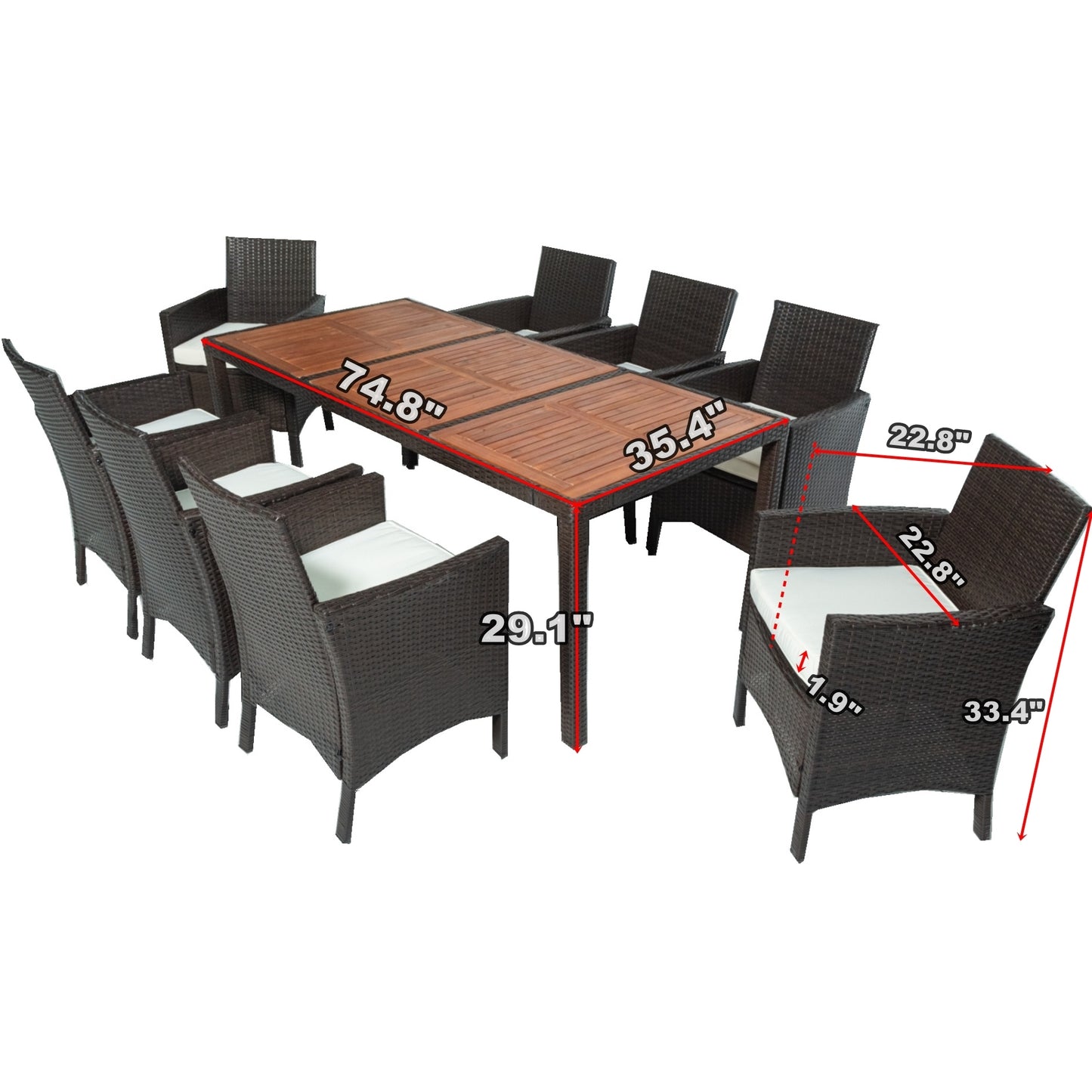 9-Piece Beige and Brown PE Rattan Dining Set