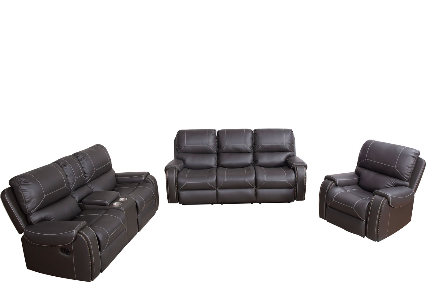 Faux Leather Reclining Sofa Couch 3 Seater Sofa for Living Room Grey