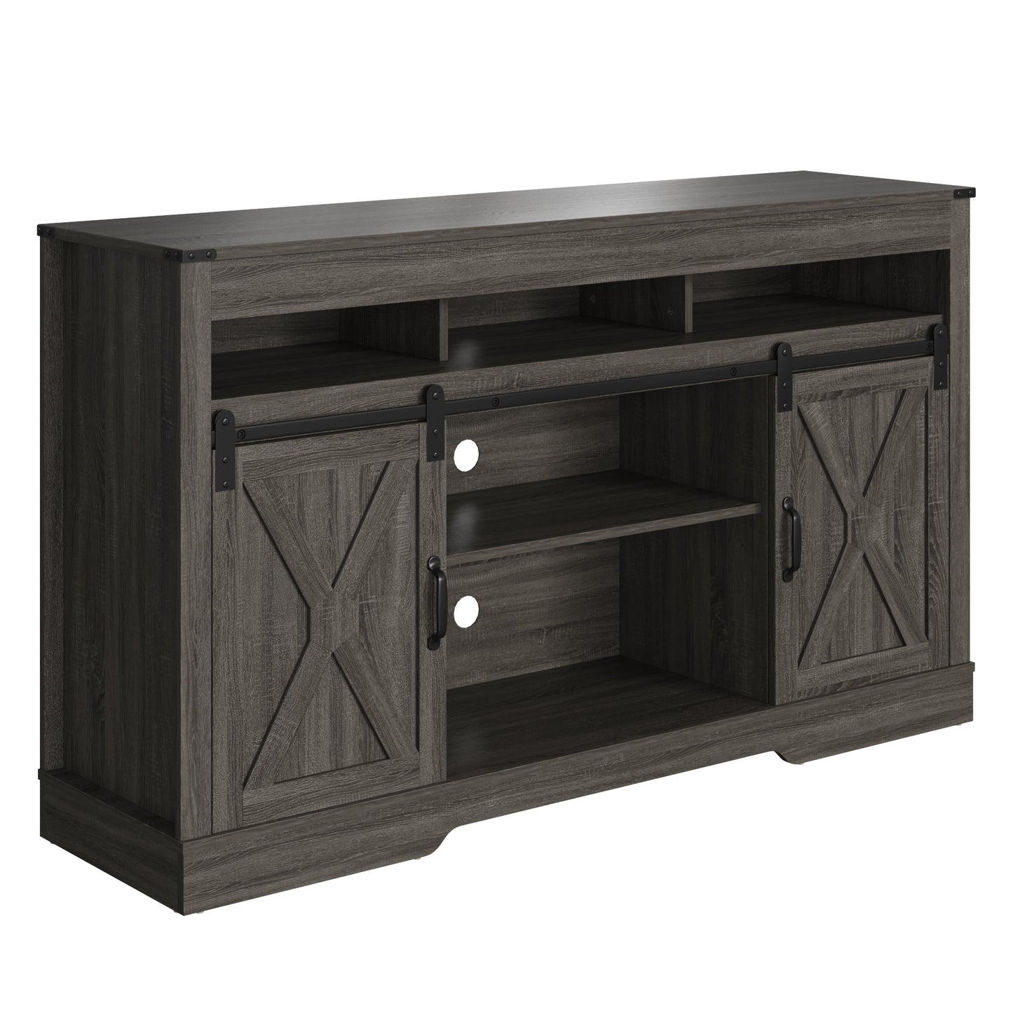 58" Farmhouse Double-Door Three-Layer TV Cabinet in Dark Gray