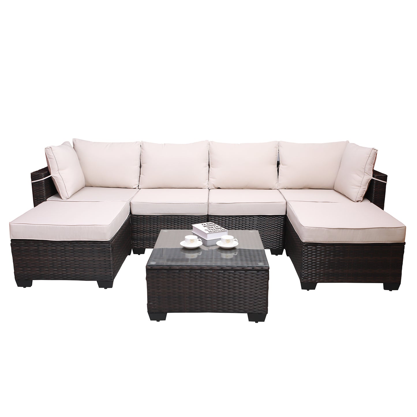 Modern 7-Piece PE Rattan Wicker Patio Furniture Set