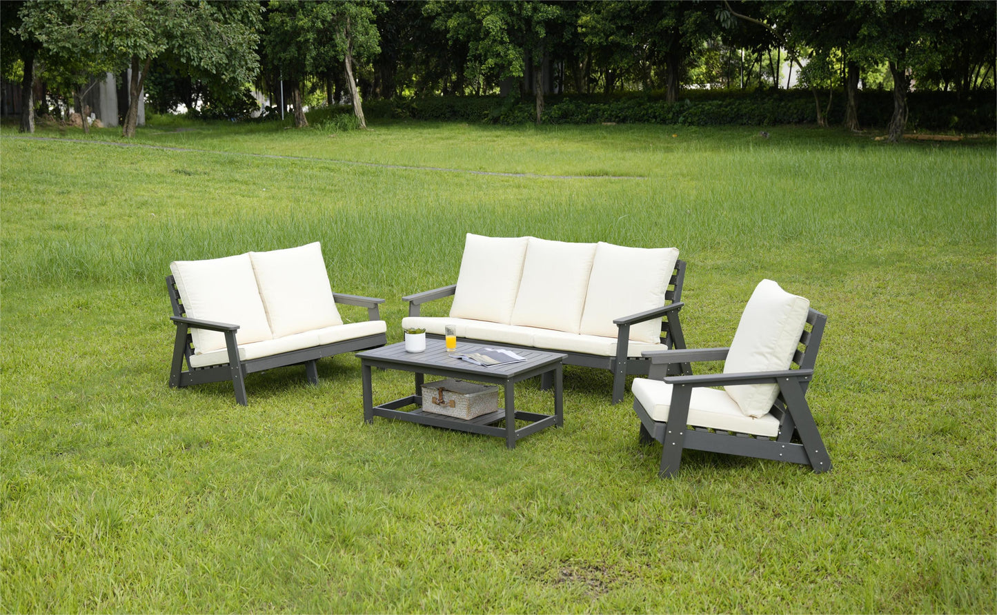 4pcs Conversation Patio Set Outdoor Sofa and Coffee Table