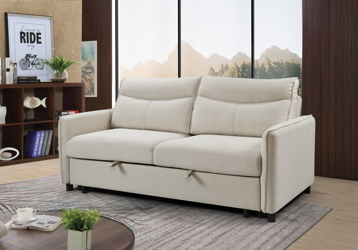 3 in 1 Convertible Sleeper Sofa Bed with Modern Fabric Loveseat