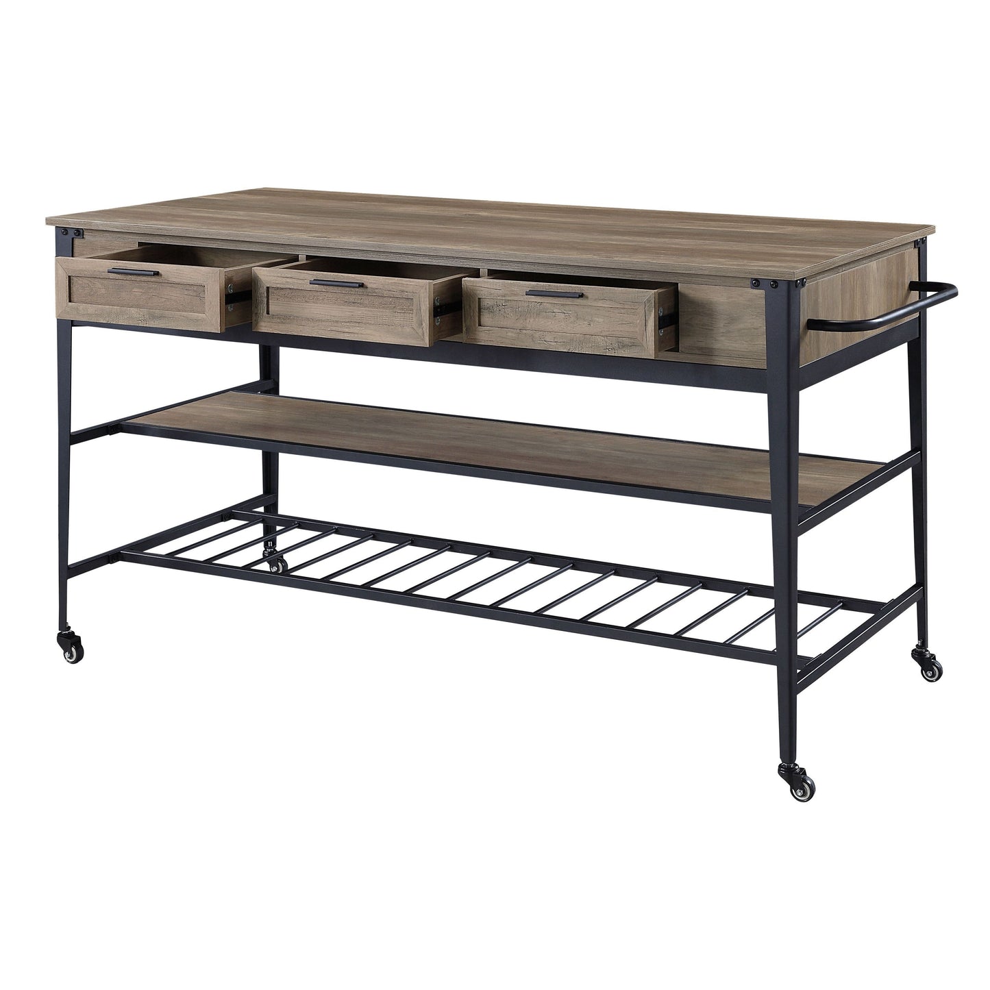 ACME Macaria Kitchen Island Rustic Oak & Black Finish