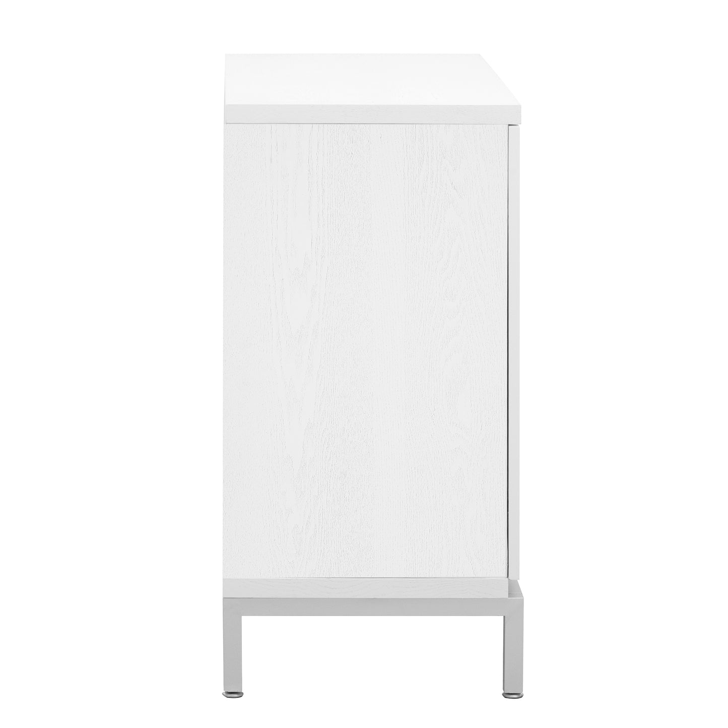 TREXM Simple Storage Cabinet Accent Cabinet with Solid Wood Veneer and Metal Leg Frame for Living Room, Entryway, Dining Room (White)