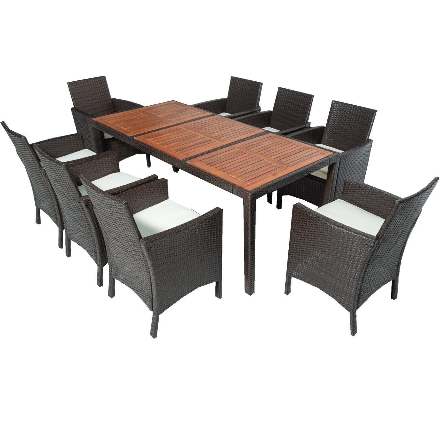 9-Piece Beige and Brown PE Rattan Dining Set