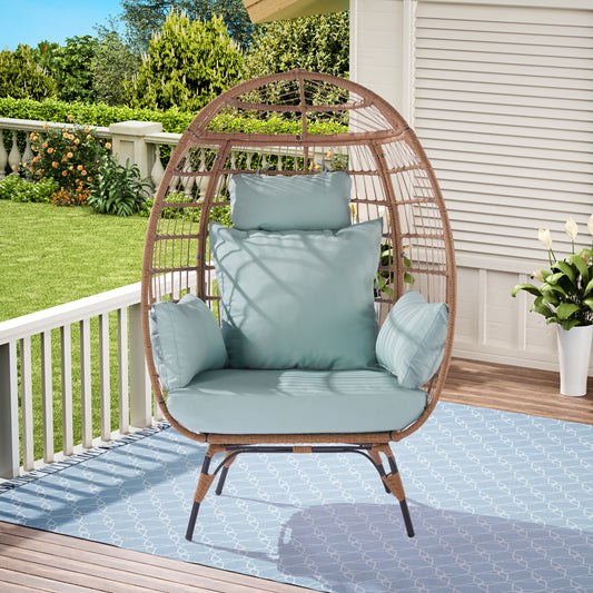 Wicker Egg Chair, Oversized Indoor Outdoor Lounger- Light Blue