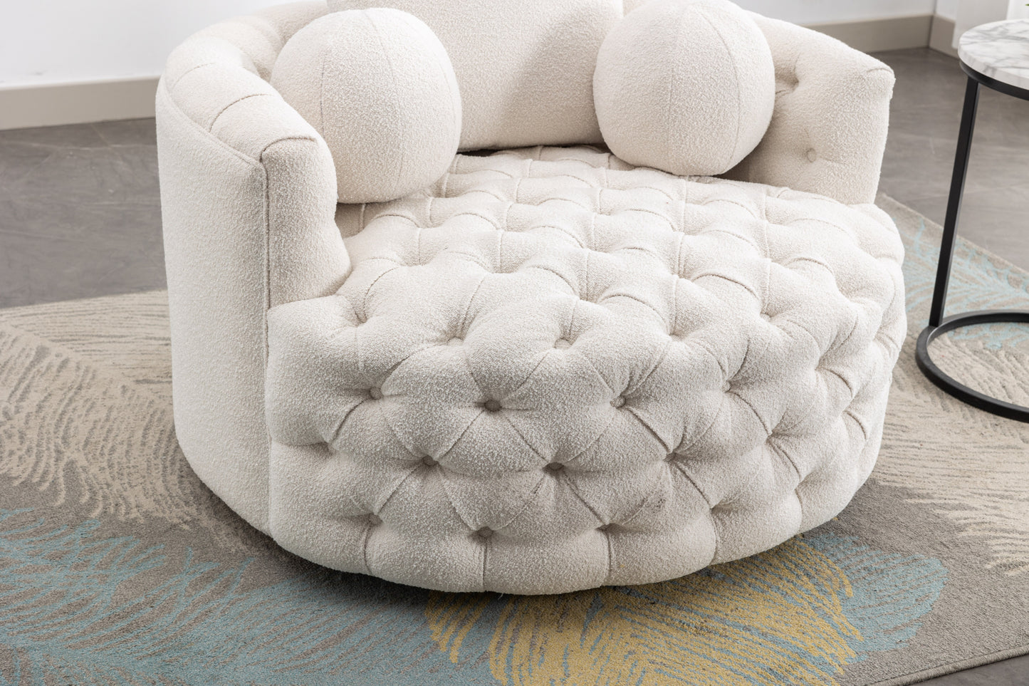 Modern Swivel Accent Barrel Chair, white tufted