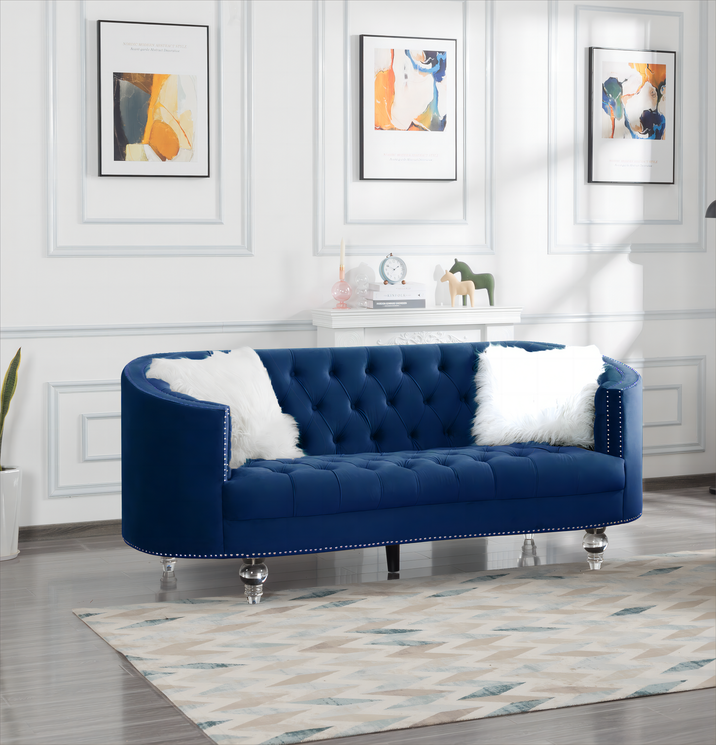 Living Room Sofa Navy Blue Velvet