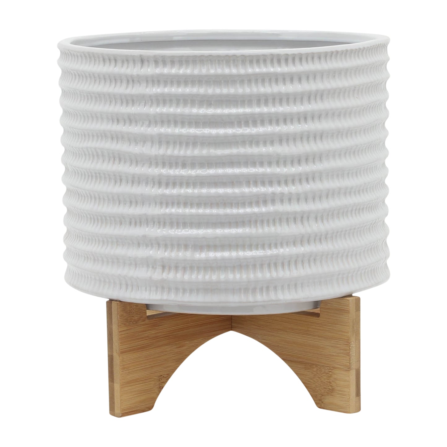 10" Textured Planter with Stand - White