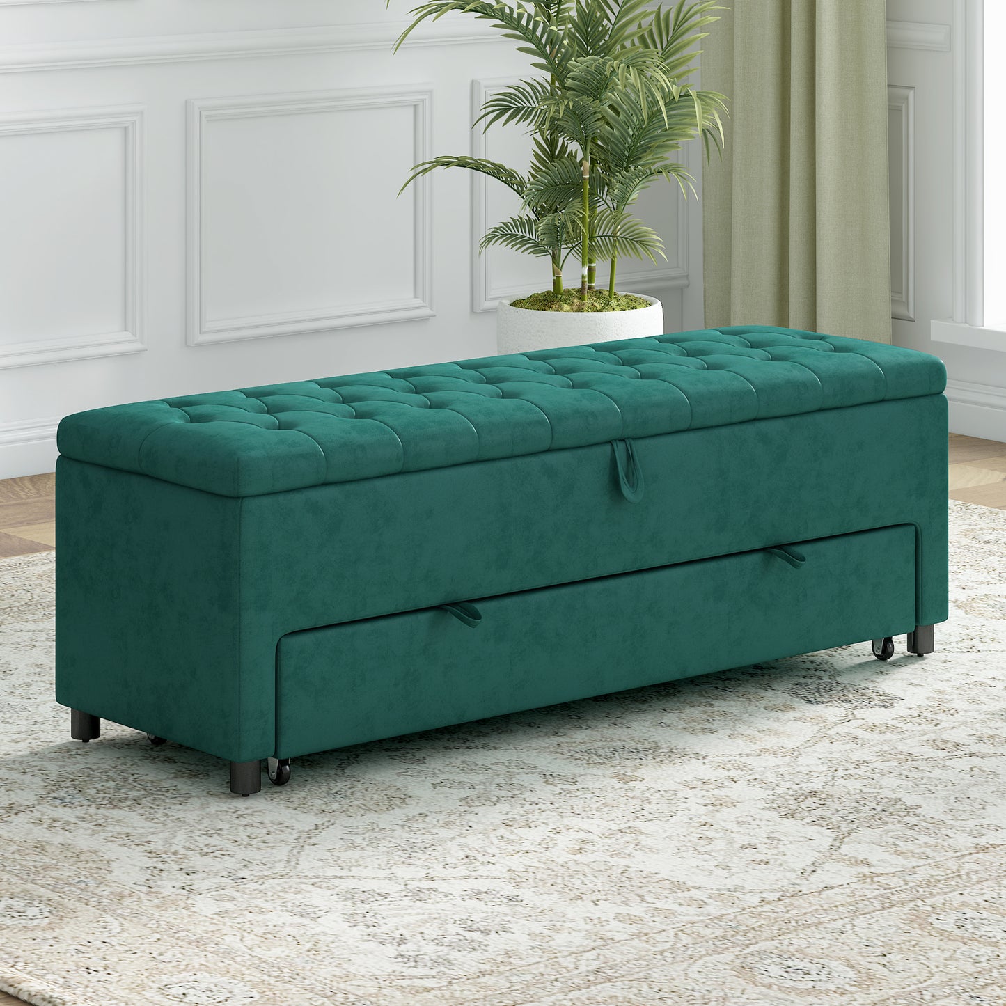 51.2" Button-Tufted Ottoman with Safety Close