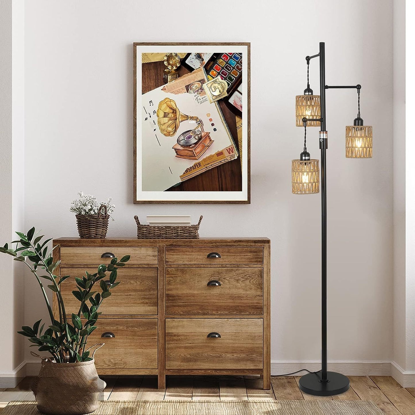 Catherine 3-Lights Boho Floor Lamp with Stepless Dimmer