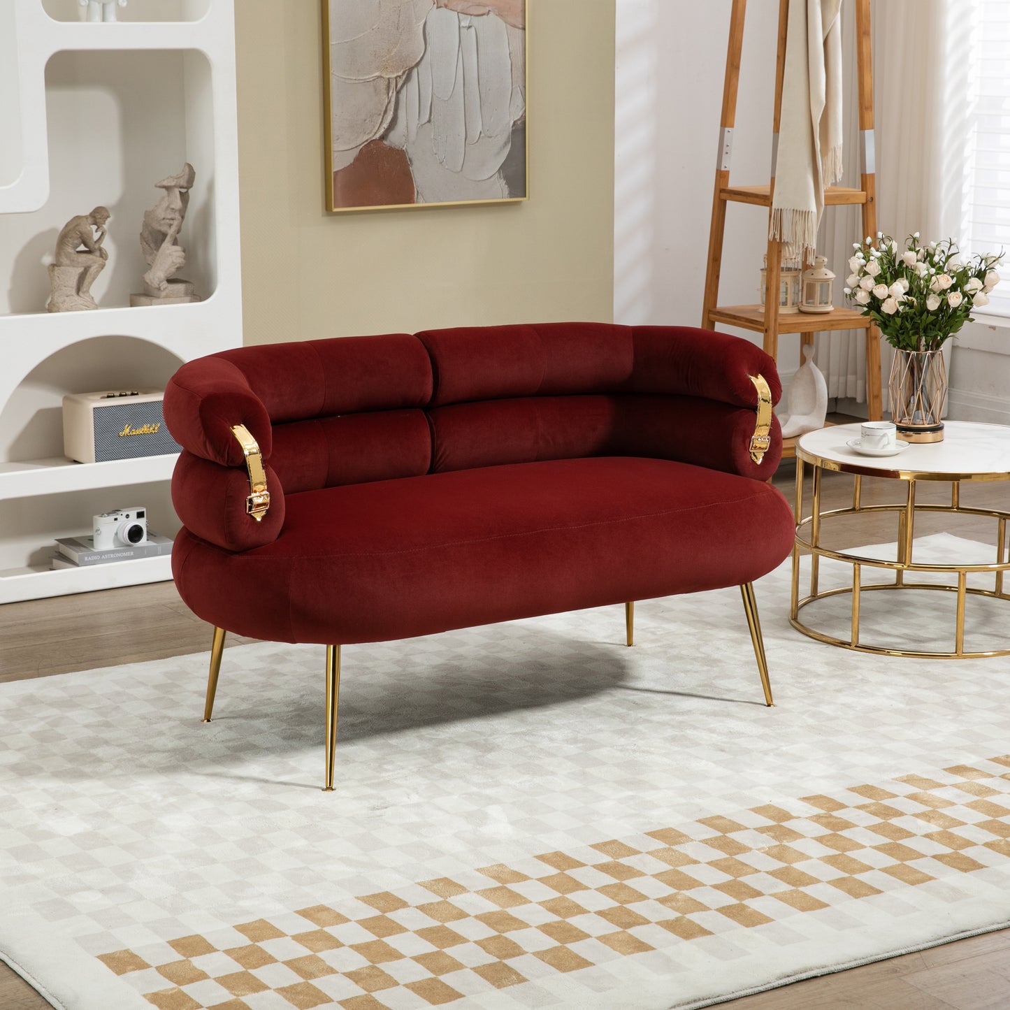 Accent Chair with Golden feet, red