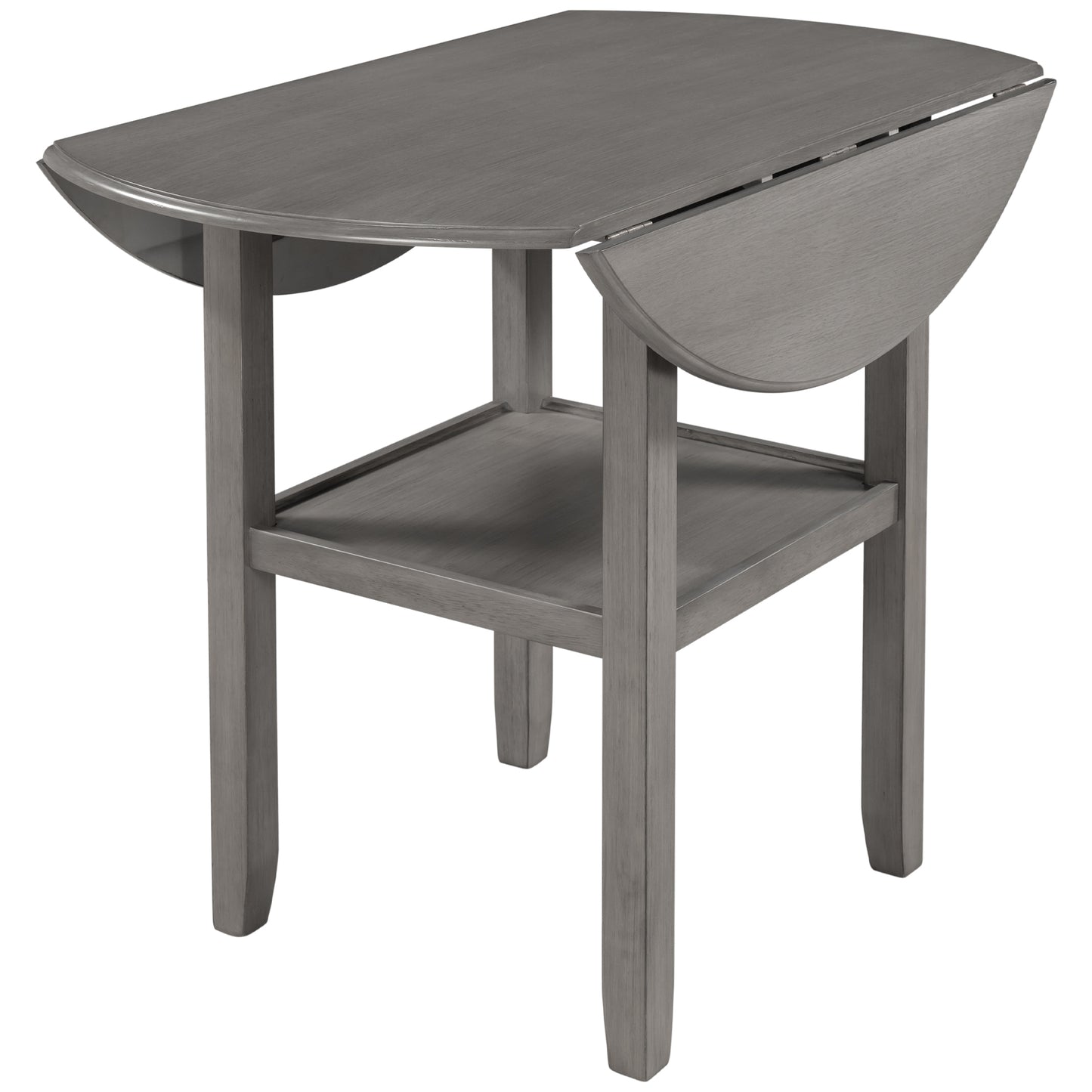 TOPMAX Farmhouse Round Counter Height Kitchen Dining Table with Drop Leaf  and One Shelf for Small Places, Gray