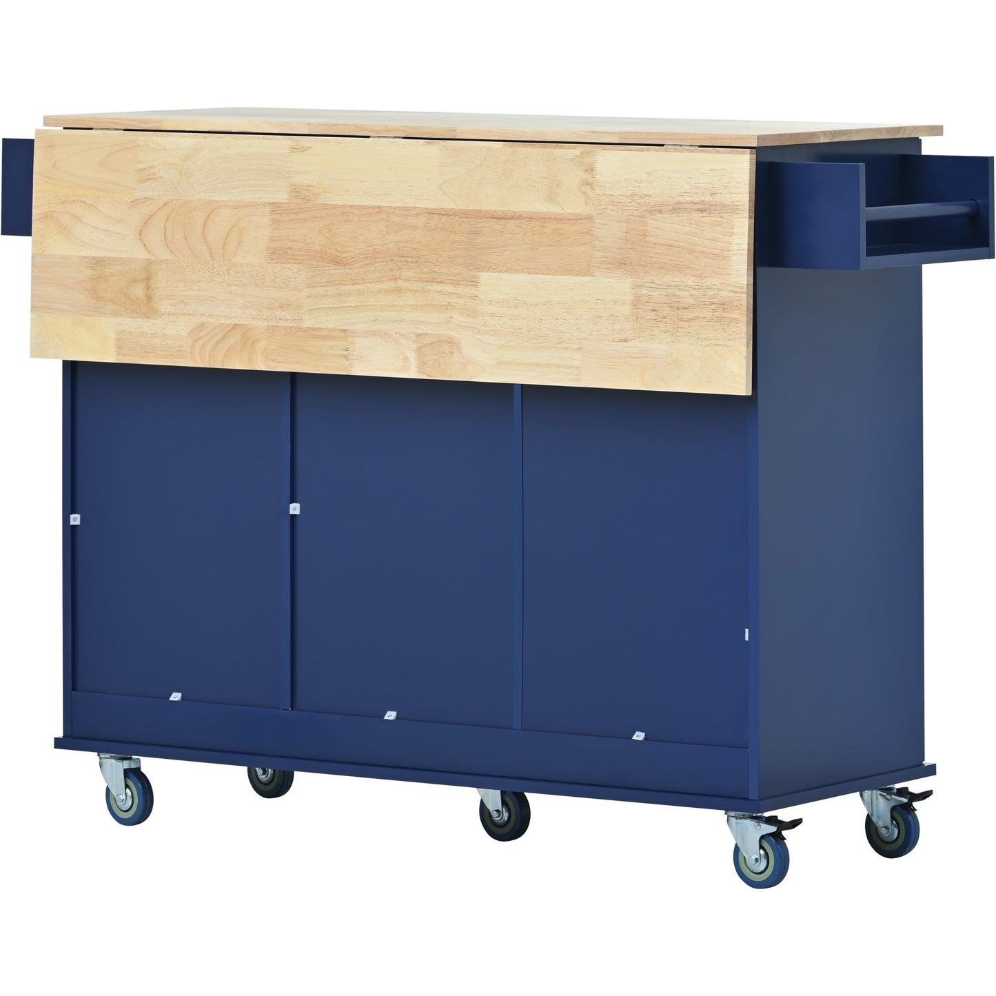 Rolling Mobile Kitchen Island with Drop Leaf - Solid Wood Top, Locking Wheels & Storage Cabinet 52.7 Inch Width(Dark blue)